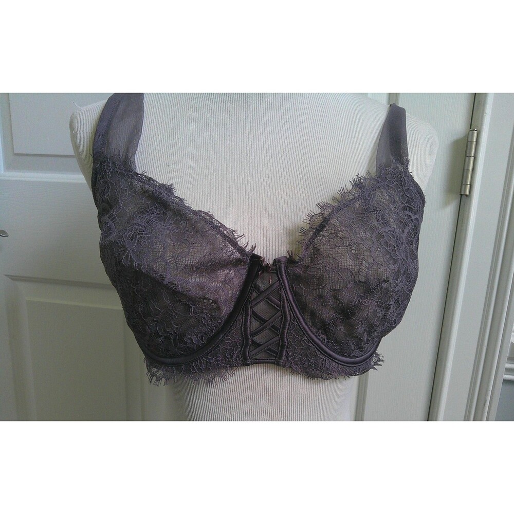 NEW Victoria's Secret DREAM ANGELS FLORAL  LACE UNLINED LACE BRA 36DDD EGGPLANT